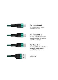 MiOne Cable, Mione 3-in-1 66W 5A Nylon PD Fast Charging Cable, USB A to Type-C Micro USB 4FT Cable, Support Quick Charger Compatible with Apple/Samsung/Huawei, Pad Not Supported (Green)  - Image 4
