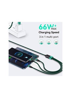 MiOne Cable, Mione 3-in-1 66W 5A Nylon PD Fast Charging Cable, USB A to Type-C Micro USB 4FT Cable, Support Quick Charger Compatible with Apple/Samsung/Huawei, Pad Not Supported (Green)  - Image 3