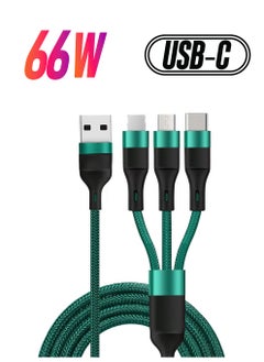 MiOne Cable, Mione 3-in-1 66W 5A Nylon PD Fast Charging Cable, USB A to Type-C Micro USB 4FT Cable, Support Quick Charger Compatible with Apple/Samsung/Huawei, Pad Not Supported (Green)  - Image 1