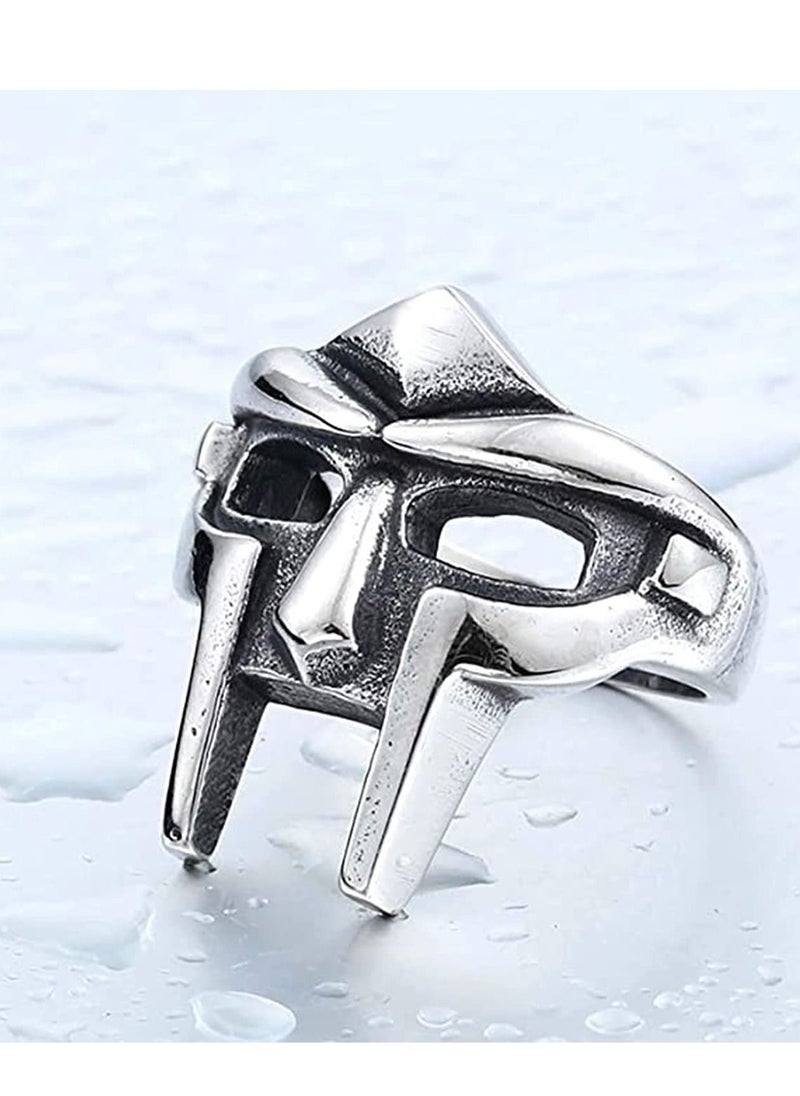 KASTWAVE - 1/2 Pcs Doom Mask Ring - Size 7-14, Egyptian Pharaoh Ring, Viking Men's Rings, Vintage Biker Ring, Punk Gladiator Style Stainless Steel Ring Silver Male Ring Jewelry Accessory - Image 1