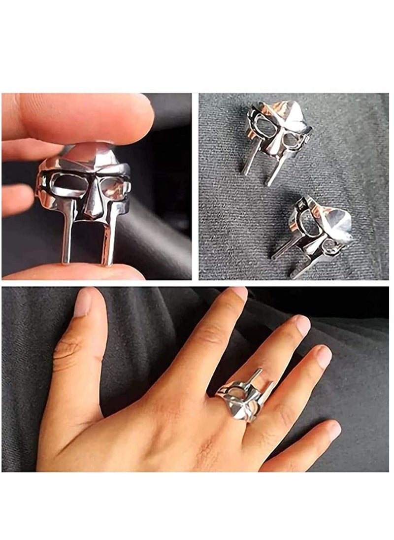 KASTWAVE - 1/2 Pcs Doom Mask Ring - Size 7-14, Egyptian Pharaoh Ring, Viking Men's Rings, Vintage Biker Ring, Punk Gladiator Style Stainless Steel Ring Silver Male Ring Jewelry Accessory - Image 1