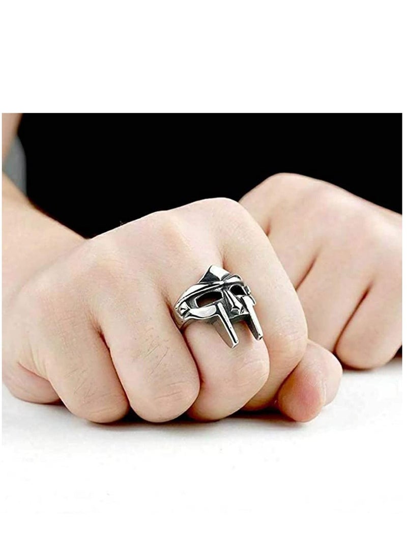 KASTWAVE - 1/2 Pcs Doom Mask Ring - Size 7-14, Egyptian Pharaoh Ring, Viking Men's Rings, Vintage Biker Ring, Punk Gladiator Style Stainless Steel Ring Silver Male Ring Jewelry Accessory - Image 1
