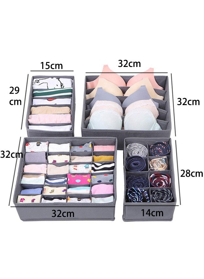 Generic 4-Piece Foldable Underwear Socks Storage Box, Foldable Closet Drawer Organizers Divider, Closet Dresser Drawers Storage Boxes for Clothes Panties Underwear Sock Ties (Dark Grey)  - Image 2