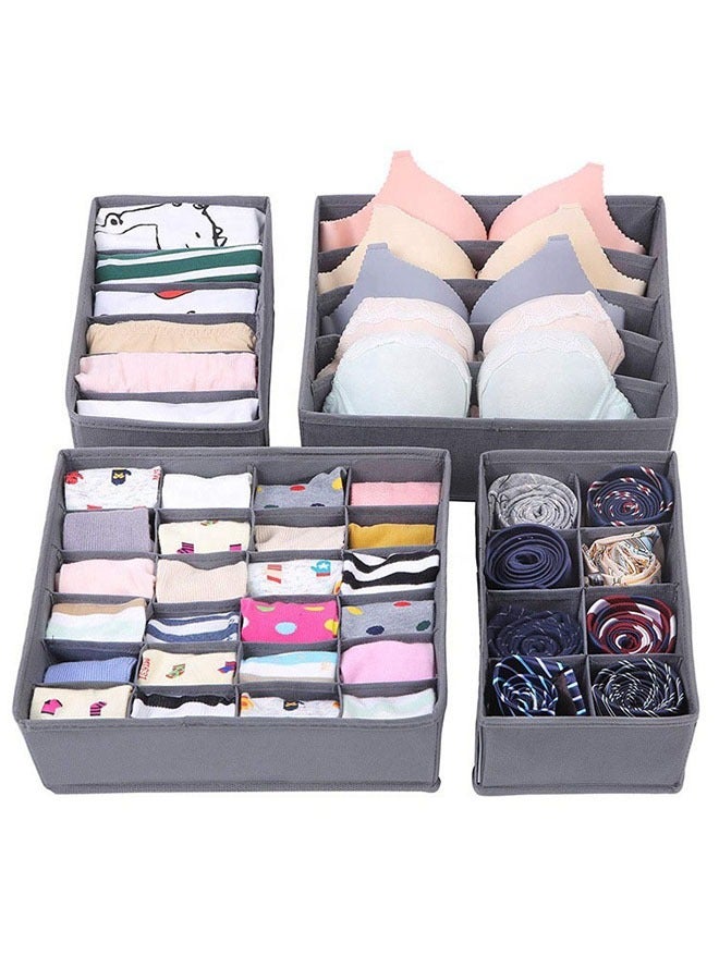 Generic 4-Piece Foldable Underwear Socks Storage Box, Foldable Closet Drawer Organizers Divider, Closet Dresser Drawers Storage Boxes for Clothes Panties Underwear Sock Ties (Dark Grey)  - Image 1