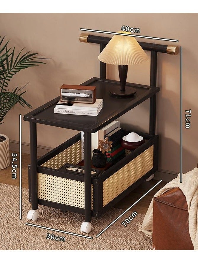 WALALLA 2-Tier Rolling Utility Cart with Handle & Wheels, Portable Coffe Table Rack, Sofa Side Table, Trolley Cart with Storage Basket for Kitchen, Living Room Bedroom, Reading Area - Image 2