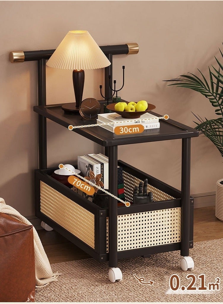 WALALLA 2-Tier Rolling Utility Cart with Handle & Wheels, Portable Coffe Table Rack, Sofa Side Table, Trolley Cart with Storage Basket for Kitchen, Living Room Bedroom, Reading Area - Image 5