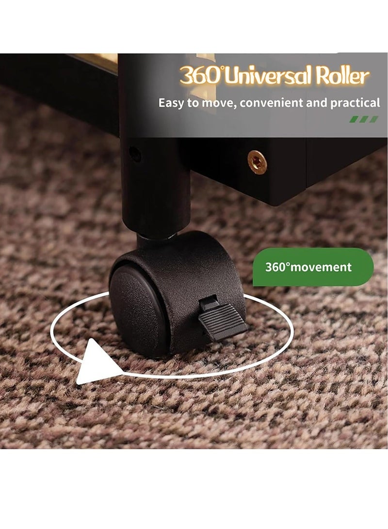 WALALLA 2-Tier Rolling Utility Cart with Handle & Wheels, Portable Coffe Table Rack, Sofa Side Table, Trolley Cart with Storage Basket for Kitchen, Living Room Bedroom, Reading Area - Image 3