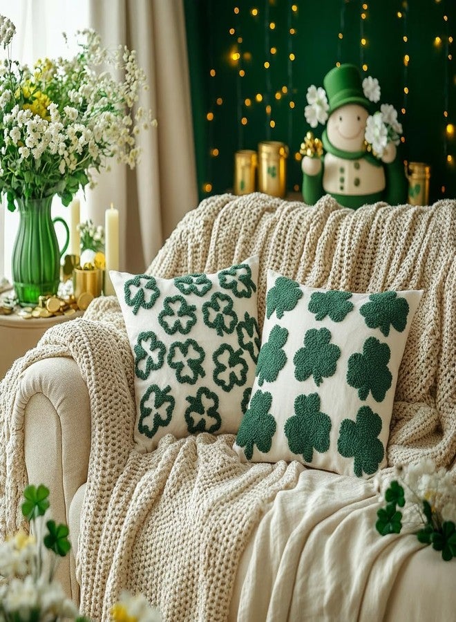 GEEORY St. Patrick's Day Pillow Covers 18x18 Inch Set of 2 - Embroidered Shamrock Canvas Throw Pillow Cases, Farmhouse St. Patrick's Decor Cushion Covers for Sofa Bed Home Decorations - Image 2