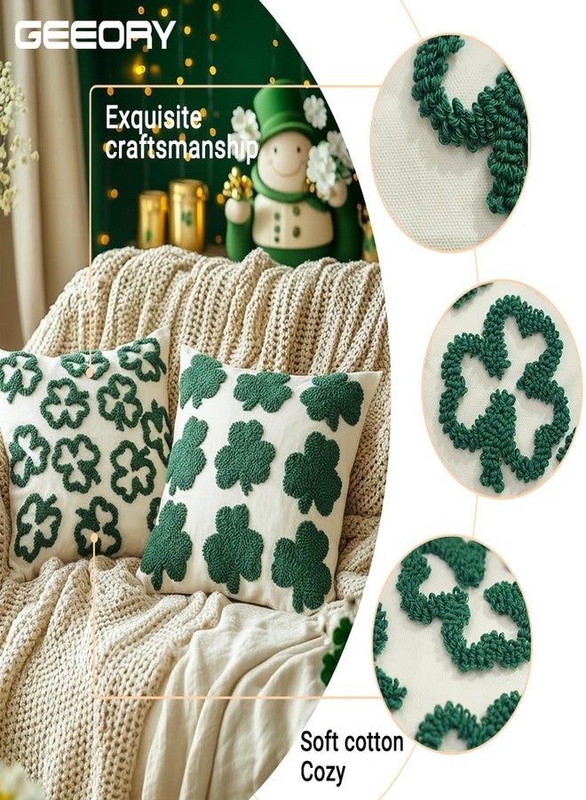 GEEORY St. Patrick's Day Pillow Covers 18x18 Inch Set of 2 - Embroidered Shamrock Canvas Throw Pillow Cases, Farmhouse St. Patrick's Decor Cushion Covers for Sofa Bed Home Decorations - Image 5
