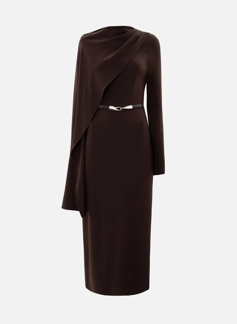 Lichi Maxi dress with asymmetrical cape and matching belt