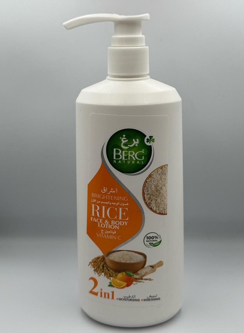Berg Berg Natural Brightening Rice & Vitamin C Face & Body Lotion – 2‑in‑1 Moisturiser & Skin Whitening (750 ml)