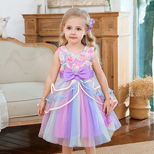 NNJXD Girl Dress Kids Ruffles Lace Party Wedding Dresses Size (130) 5-6 Years Flower 736 Purple - Image 5