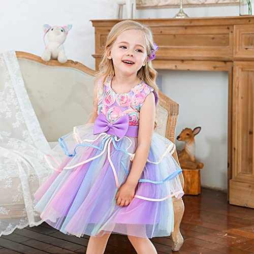 NNJXD Girl Dress Kids Ruffles Lace Party Wedding Dresses Size (130) 5-6 Years Flower 736 Purple - Image 4