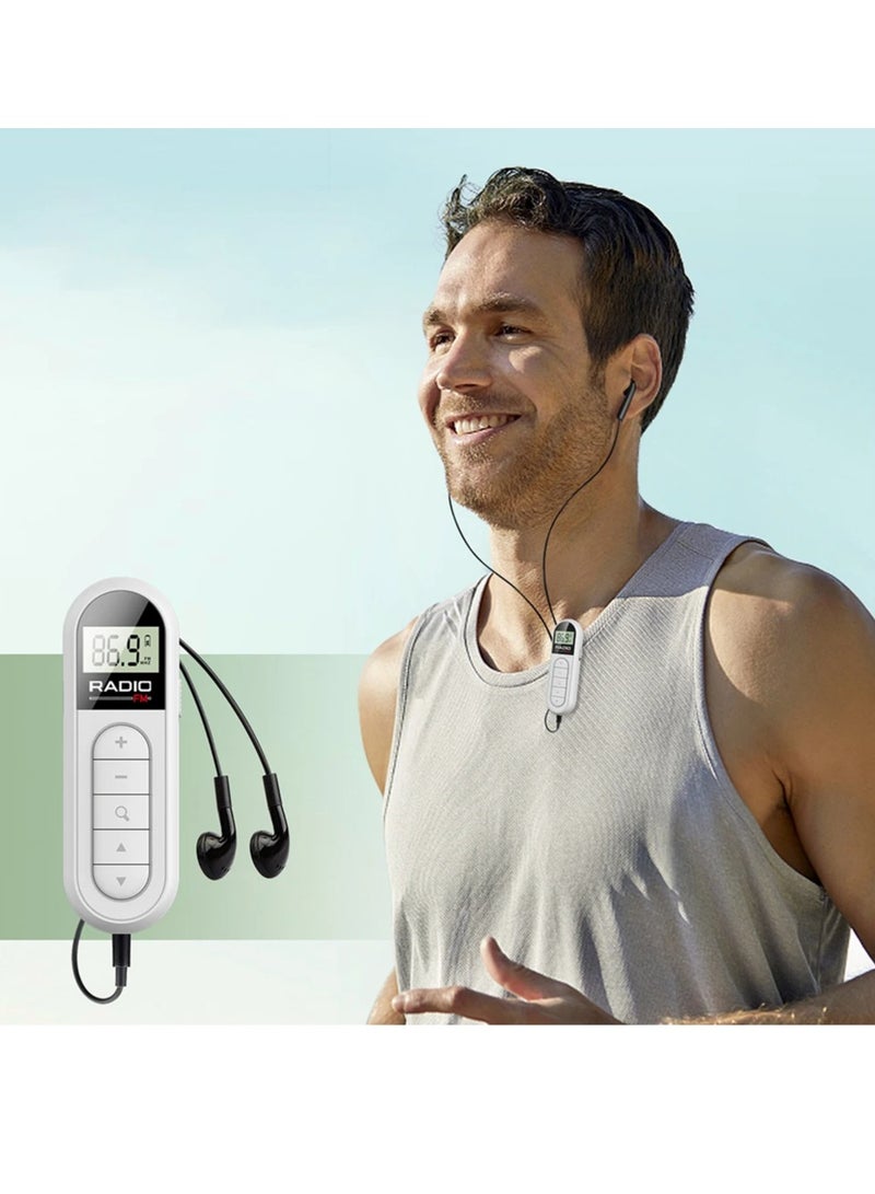 AROAQ Mini Pocket FM Radio, Durable Pocket Clip Radio With 3.5mm Headphones, Rechargeable Portable Radio Receiver With Backlight LCD Display For Walk Jogging Camping, (1pc, White)  - Image 3