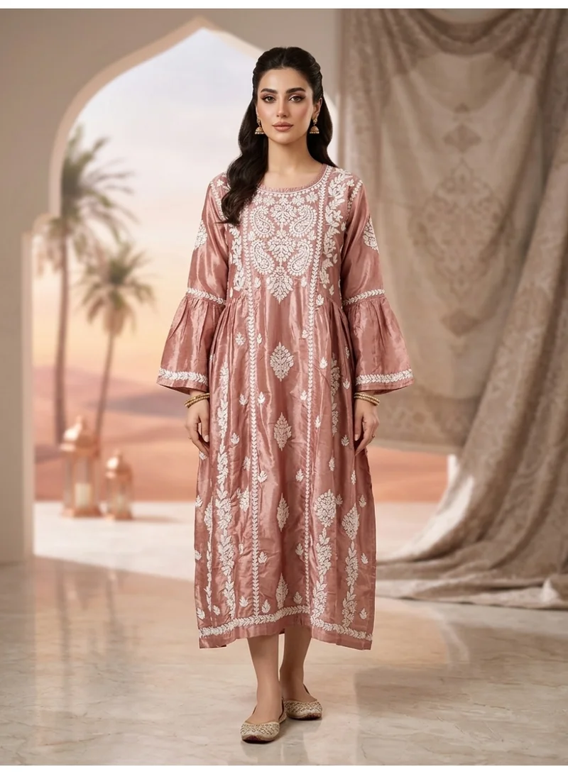 Alaya Hand Embroidered Chikankari Silk Jalabiya-AL3886