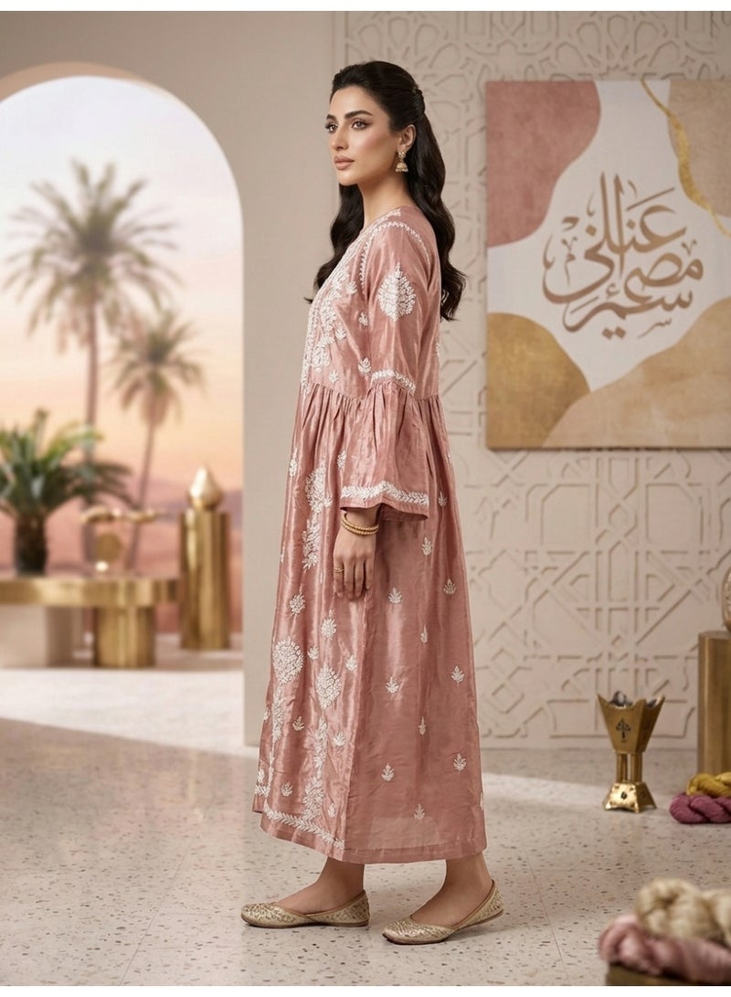 Alaya Hand Embroidered Chikankari Silk Jalabiya-AL3886 - Image 3