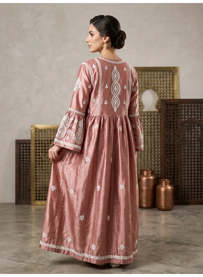 Alaya Hand Embroidered Chikankari Silk Jalabiya-AL3886