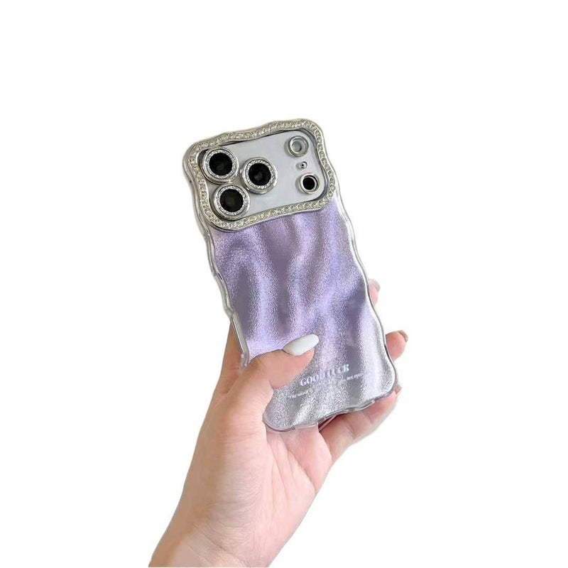 Drop Protection iPhone 15 Pro Scratch Resistant PC for iPhone 15 15 Plus 15 Pro 15 Pro Max with Colorful Wave Pattern and Diamond Sparkle Lens - Image 1