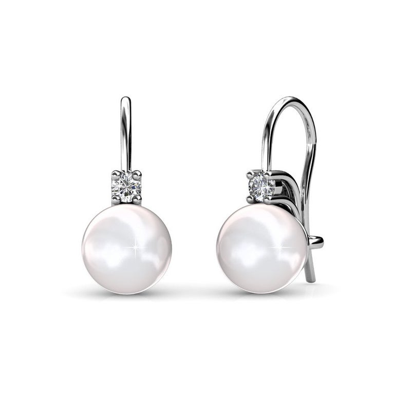 Cate & Chloe Cassie 18k White Gold Pearl Drop Earrings with Simulated Diamond Crystals, Hypoallergenic Jewelry for Women, Gift for Her on Christmas, Halloween and More - Image 1