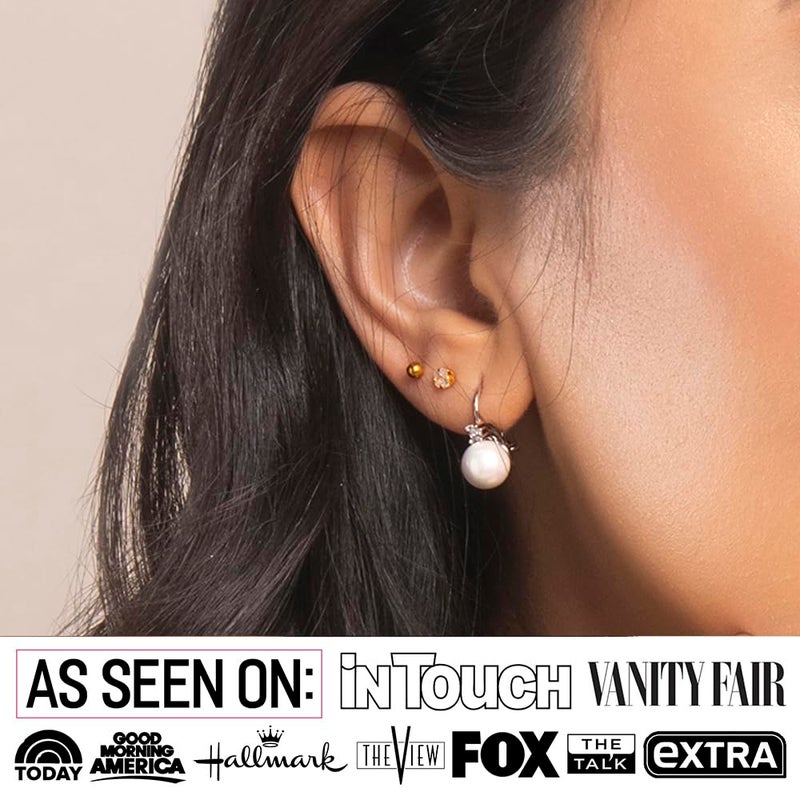 Cate & Chloe Cassie 18k White Gold Pearl Drop Earrings with Simulated Diamond Crystals, Hypoallergenic Jewelry for Women, Gift for Her on Christmas, Halloween and More - Image 3