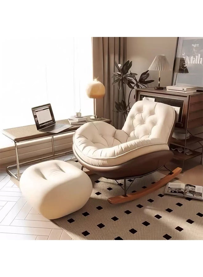 Spides Lazy Sofa Rocking Chair Modern Brown Wing Back Lounge Chair with Footstool Detachable Washable Soft Thick Density Fabric Upholstered Large Comfy Indoor Single Sofa Chair Ergonomic Modern Home Balcony Recliner for Living Room, Bedroom， Yard - Image 1