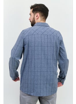 Avalanche Men Regular Fit Checkered Long Sleeves Casual Shirt, Slate Blue  - Image 3