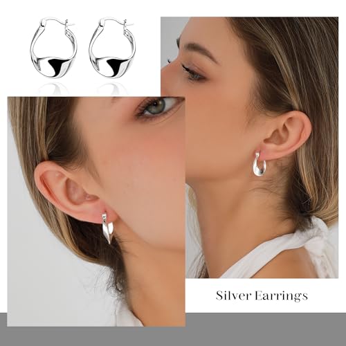 KesaPlan 925 Sterling Silver Earrings Silver Hoop Earrings for Women Small Huggie Hoops, Lightweight Chunky Hoops, Hypoallergenic Nickel-Free Elegant Everyday Jewelry, Dainty Silver Earrings for Gifts - Image 2