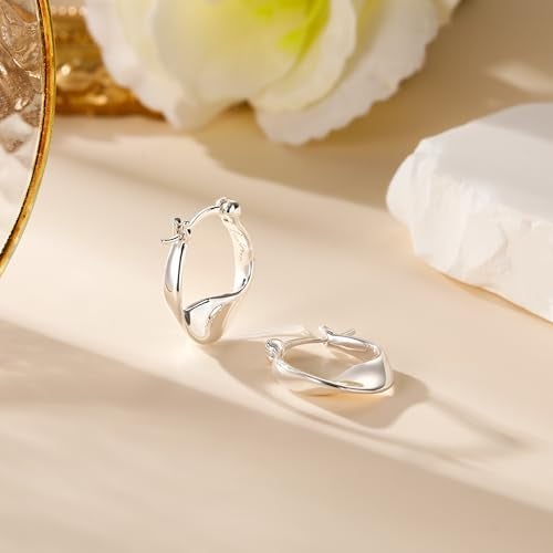 KesaPlan 925 Sterling Silver Earrings Silver Hoop Earrings for Women Small Huggie Hoops, Lightweight Chunky Hoops, Hypoallergenic Nickel-Free Elegant Everyday Jewelry, Dainty Silver Earrings for Gifts - Image 5