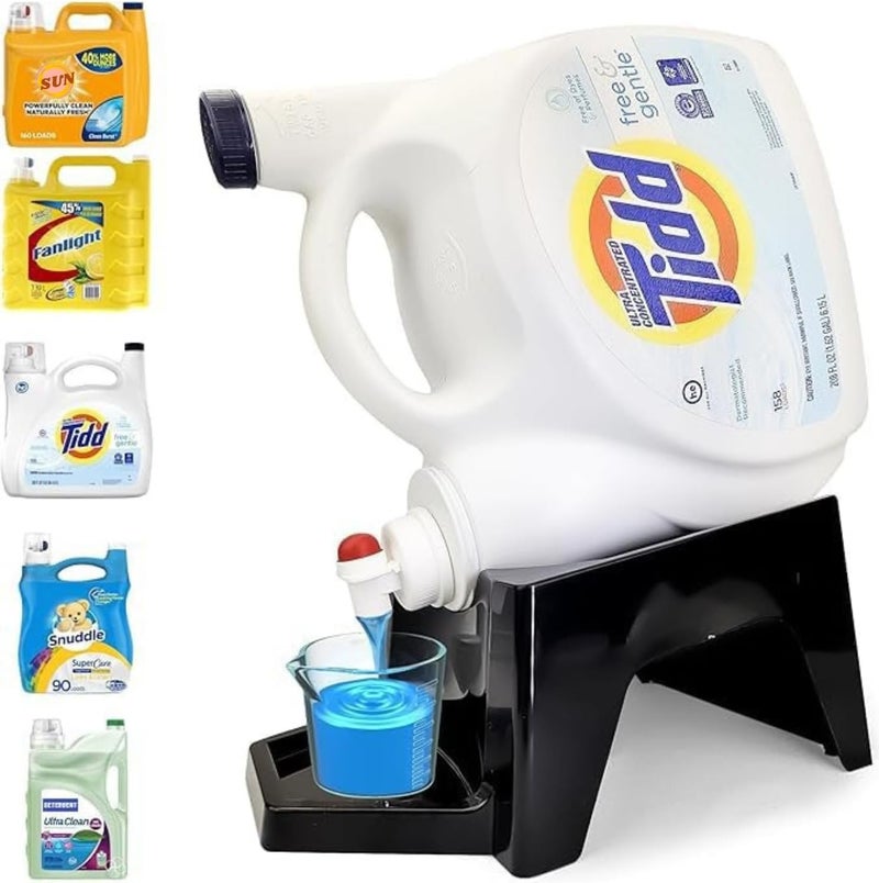 Skywin TidyFriend Laundry Detergent Dispenser with Tray, Laundry Soap Dispenser with Non-Slip Rubber Feet for Washing Room Organization, Easy Pour (Black) - Image 1