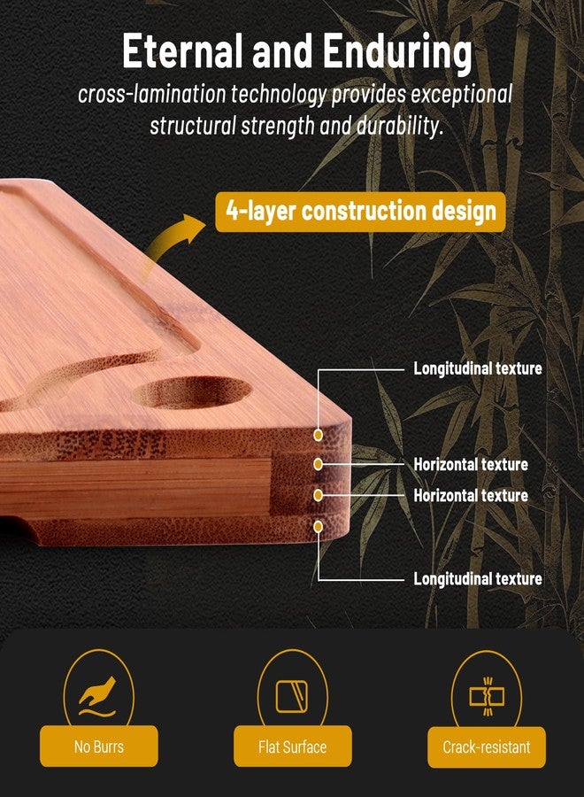 Lacusmall Bamboo Cutting Board for Kitchen, 3Pcs Thickened Wooden Cutting Board Set with Deep Juice Groove, Built-in Handles Durable Chopping Boards for Separating Meat, Vegetables, Fruits, Ideal Gift - Image 4
