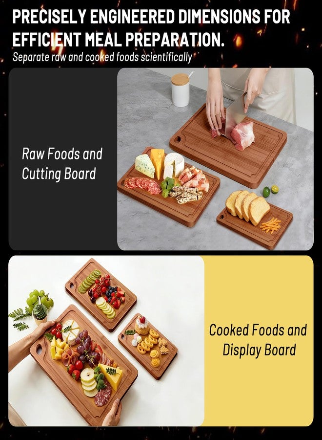 Lacusmall Bamboo Cutting Board for Kitchen, 3Pcs Thickened Wooden Cutting Board Set with Deep Juice Groove, Built-in Handles Durable Chopping Boards for Separating Meat, Vegetables, Fruits, Ideal Gift - Image 5