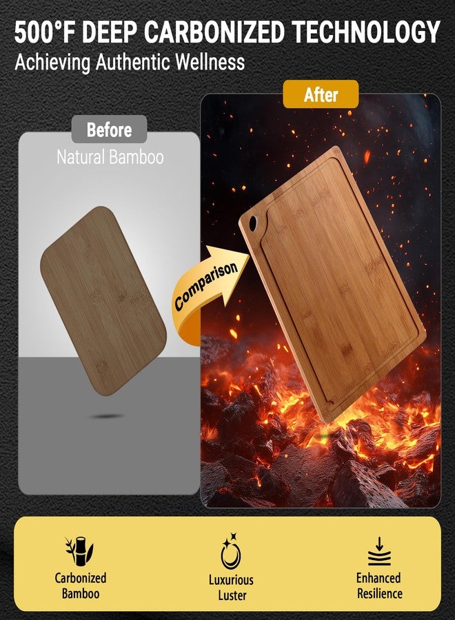 Lacusmall Bamboo Cutting Board for Kitchen, 3Pcs Thickened Wooden Cutting Board Set with Deep Juice Groove, Built-in Handles Durable Chopping Boards for Separating Meat, Vegetables, Fruits, Ideal Gift - Image 2