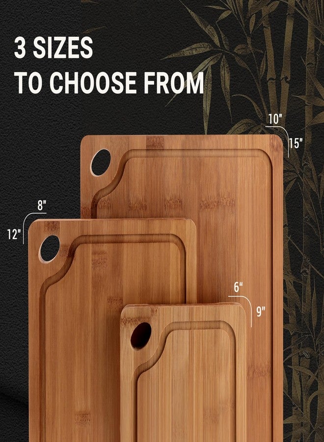 Lacusmall Bamboo Cutting Board for Kitchen, 3Pcs Thickened Wooden Cutting Board Set with Deep Juice Groove, Built-in Handles Durable Chopping Boards for Separating Meat, Vegetables, Fruits, Ideal Gift - Image 3