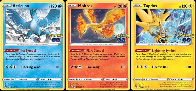 Pokemon Articuno Moltres Zapdos - Pokemon Go - Foil - Legendary Card Lot - 3 Card Set