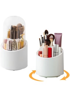 Cosmetic Brush Organizer with Lid 360 Degree Rotating Makeup Holder Dustproof Storage Container for Makeup and Beauty Products