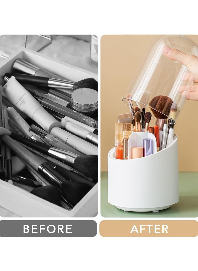 Generic - Cosmetic Brush Organizer with Lid 360 Degree Rotating Makeup Holder Dustproof Storage Container for Makeup and Beauty Products - Image 1
