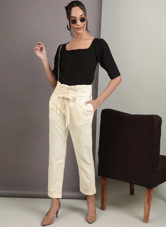 Freehand Women Cream Slim Fit Cropped Pants - Image 4