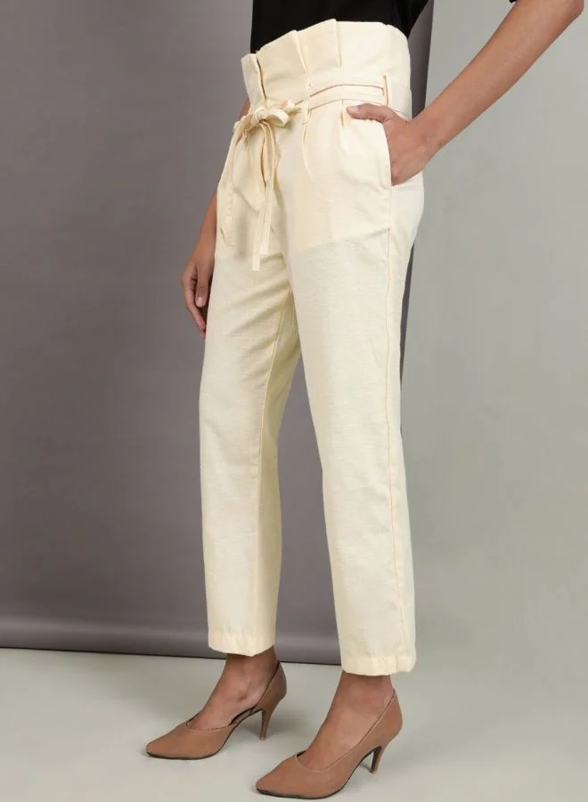 Freehand Freehand Women Cream Slim Fit Cropped Pants