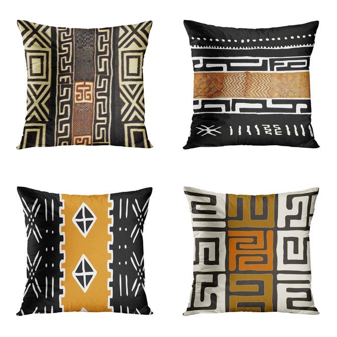 SET OF 4 THROW PILLOW COVER 20X20 INCH THE ESSENCE OF AFRICAN TRIBAL MUD CLOTH INSPIRED EARTH COLORS GEOMETRIC HOME DECOR PILLOWCASE SQUARE CUSHION COVER FOR SOFA BED COUCH