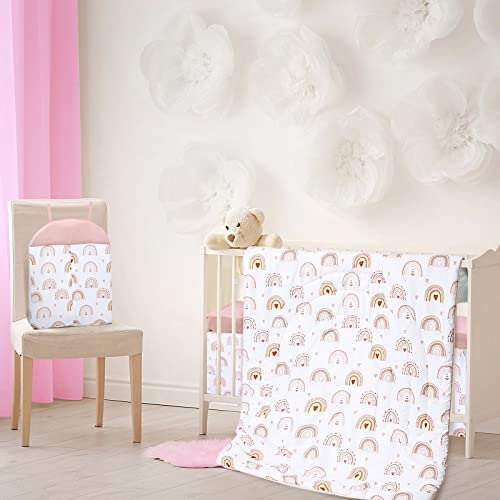 Rtteri 4 Pieces Baby Crib Bedding Set, Nursery Bedding Standard Size Soft Baby Bedding Set Including Crib Skirt, Blanket, Sheet and Diaper Stacker for Girls and Boys(Boho) - Image 3