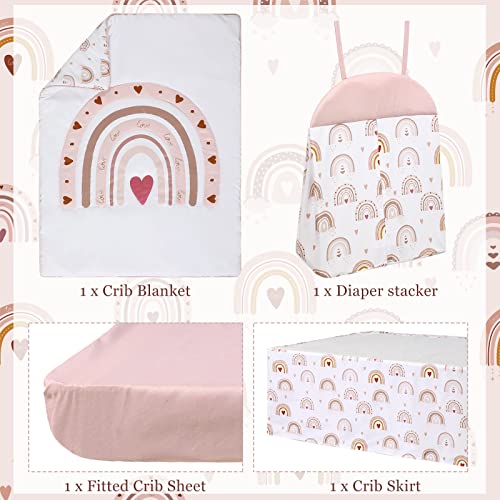 Rtteri 4 Pieces Baby Crib Bedding Set, Nursery Bedding Standard Size Soft Baby Bedding Set Including Crib Skirt, Blanket, Sheet and Diaper Stacker for Girls and Boys(Boho) - Image 4
