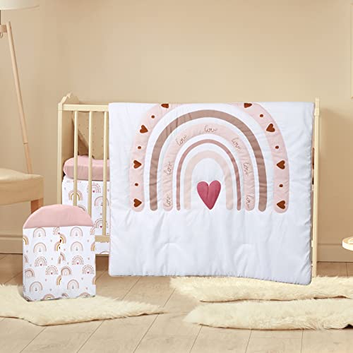 Rtteri 4 Pieces Baby Crib Bedding Set, Nursery Bedding Standard Size Soft Baby Bedding Set Including Crib Skirt, Blanket, Sheet and Diaper Stacker for Girls and Boys(Boho) - Image 1