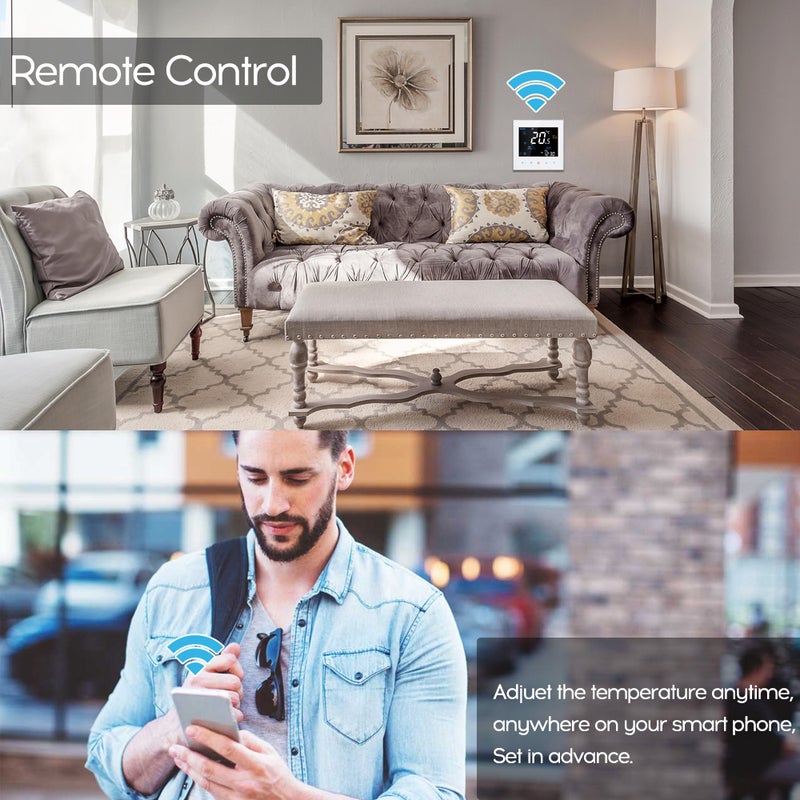 سيادة حرارة غرفة ذكية صوتية وايفاي ذات أنابيع مع التحكم الرقمي للدرجة الحرارية قابل للبرمجة لمكيف الهواء (BAC-3000ALW، أسود) - Image 2