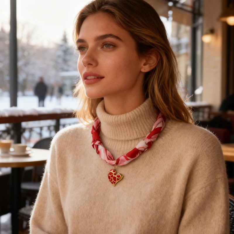 Sonateomber Valentine Red Scarf Bandana Necklace for Women, Dainty Gold Pink Heart Pendant Vintage Lightweight Charm Adjustable Necklaces Prom Anniversary Fashion Accessories Jewelry Gift for Her - Image 2