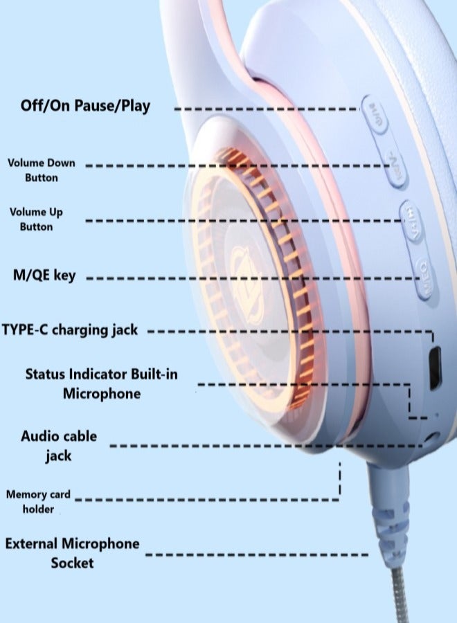 GUDOO Bluetooth Cat Ear Headphones For Kids Wireless and Wired Mode Foldable Headset With Mic RGB LED Light, Cat Ear Wireless Headphones, Stereo Gaming Headset for Cellphone - Image 5