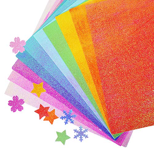 UCEC 50 Sheet Shiny Origami Paper 10 Colors Square Iridescent Origami Paper, Decoration Glitter Square Folding Papers for Kids Arts & Crafts Projects - Image 1