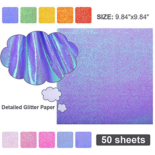 UCEC 50 Sheet Shiny Origami Paper 10 Colors Square Iridescent Origami Paper, Decoration Glitter Square Folding Papers for Kids Arts & Crafts Projects - Image 5
