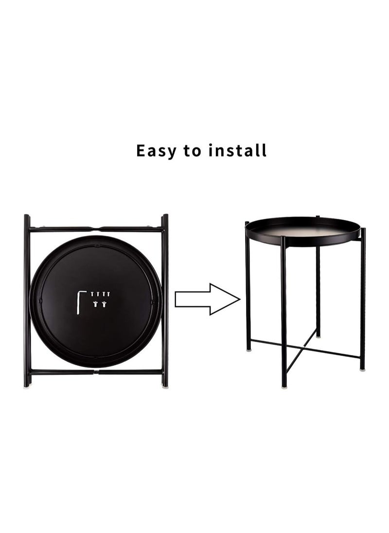 1st - Foldable metal side coffee table small round sofa table with anti-rust design - Image 1