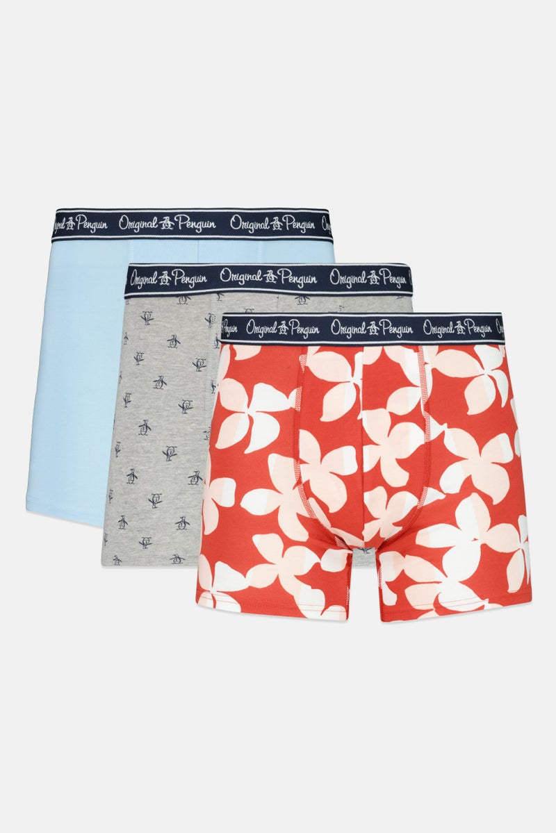 Original Penguin Men 3 Pieces All Over Print Boxer Briefs, Red  - Image 1