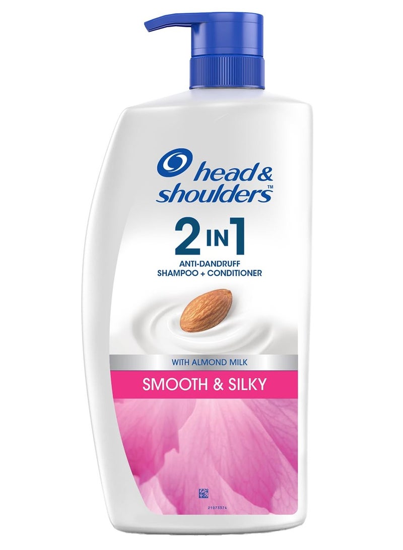 Head & Shoulders 2-in-1 Smooth and Silky Anti Dandruff Shampoo + Conditioner for Women & Men, With Almond Milk (1 L)  - Image 1